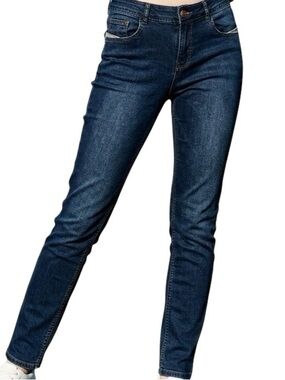 Mexx Metropolitan Jeans Skinny Dark Wash 5 Pocket Gold Tone Metal Logo Size 42